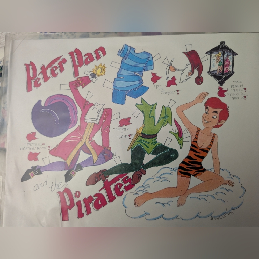 Vintage Peter Pan and the Pirates Paper Doll Art Piece